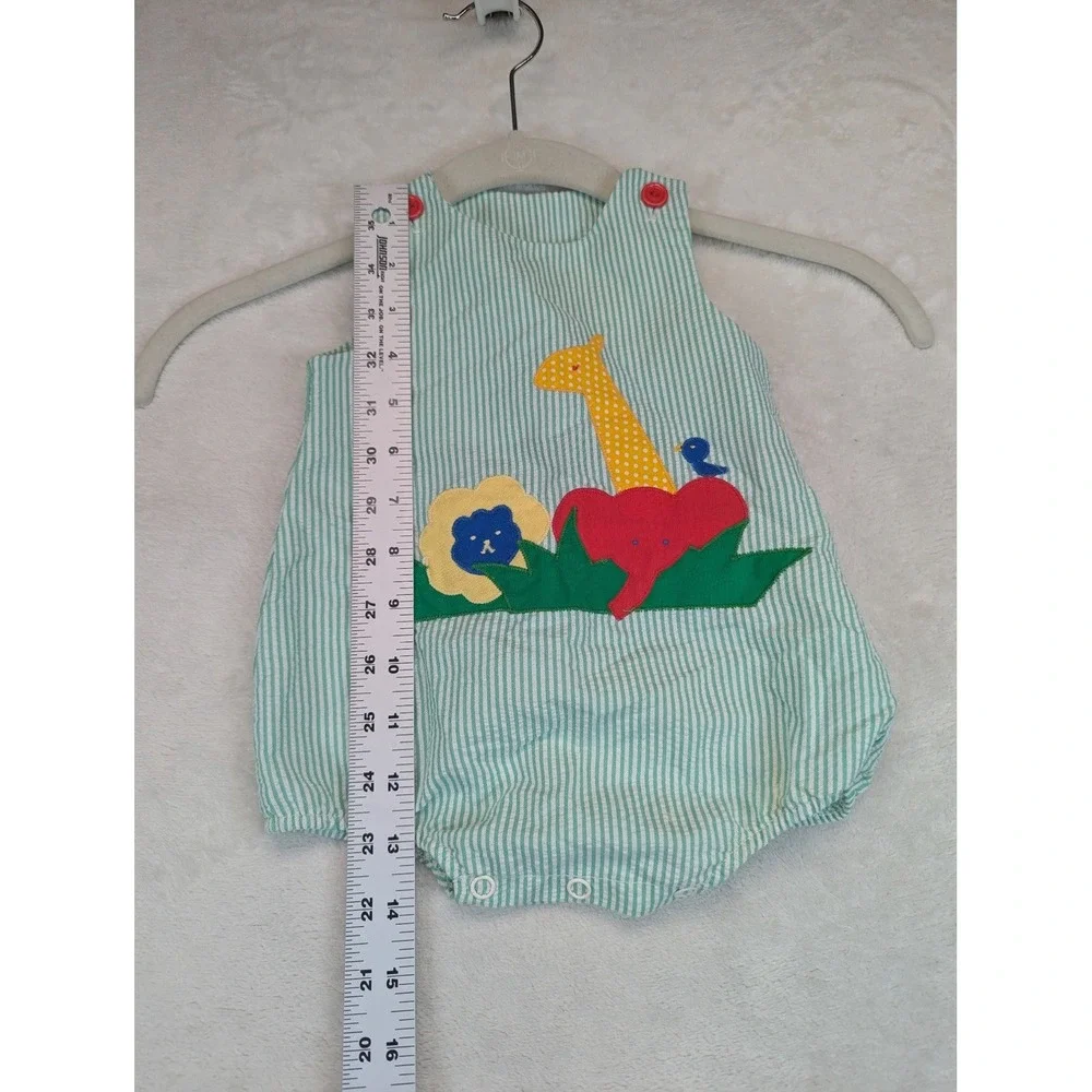 Vintage Robert Jackson Baby Bubble Romper 12-18M Seersucker Animal Applique USA